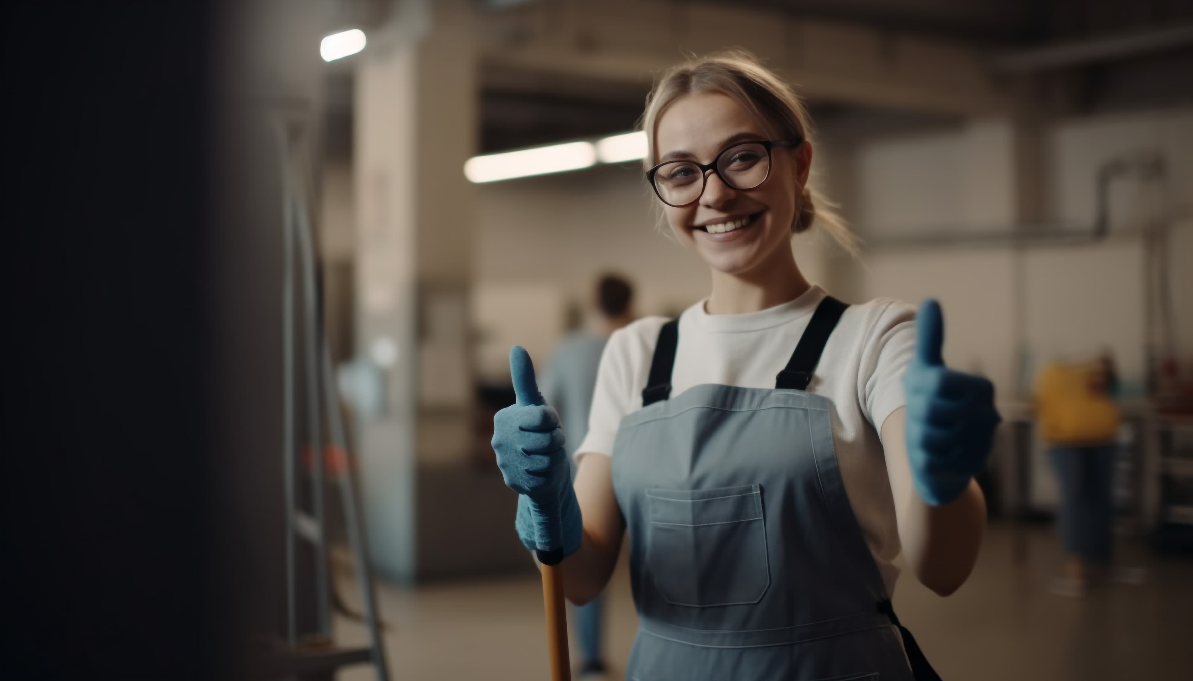 picture of a cleaner with their thumbs up